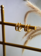 Load image into Gallery viewer, two pairs of 18 karat gold plated hoop earrings
