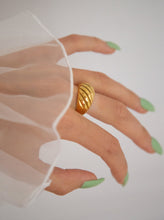 Load image into Gallery viewer, 18 karat gold plate chunky statement ring worn on a hand
