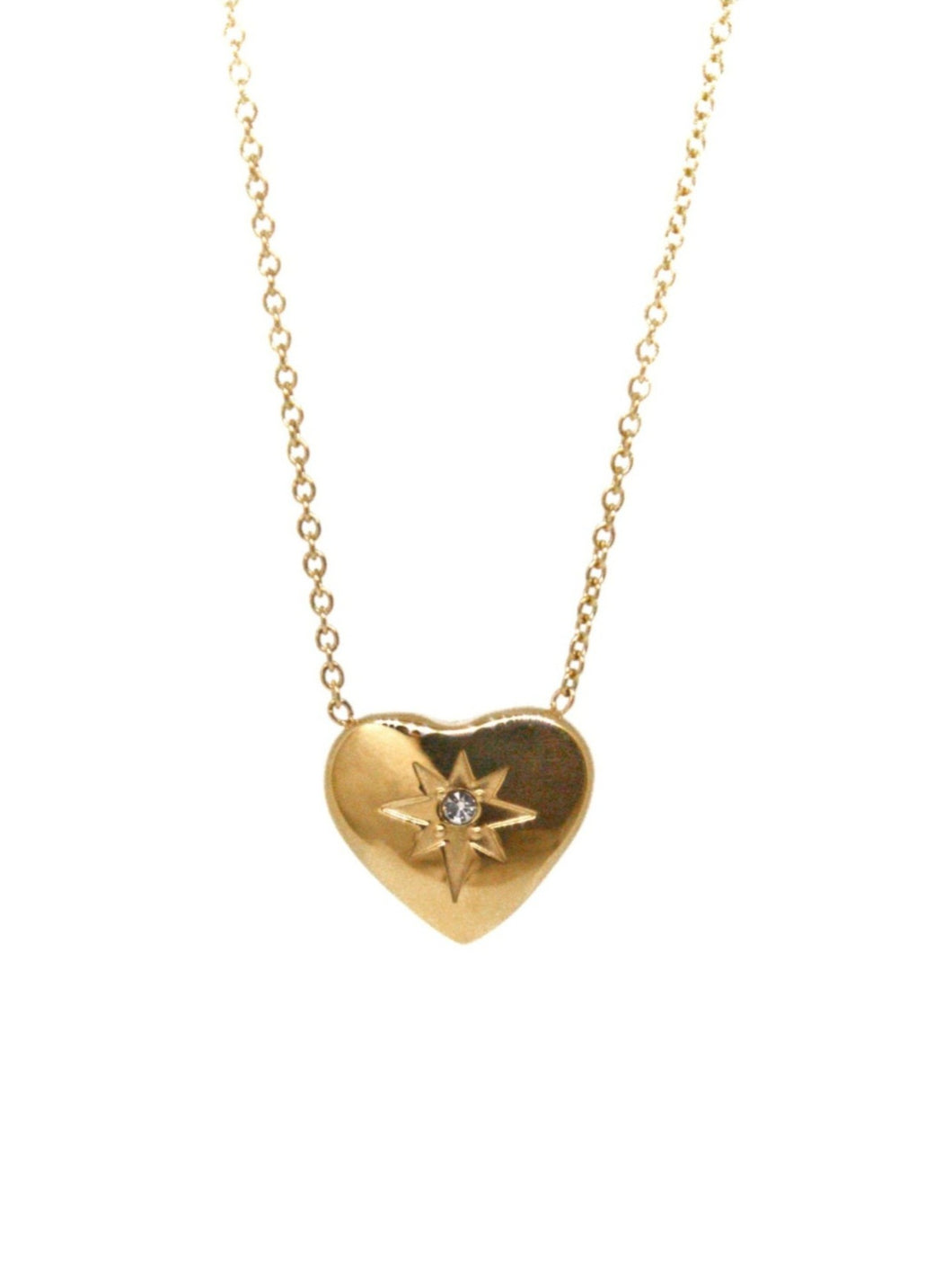 gold plated heart-shaped pendant necklace with cubic zirconia stone in the middle
